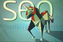 Um unicórnio com a sigla SEO escrita no fundo