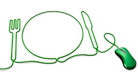 prato com garfo e faca ligados a um mouse