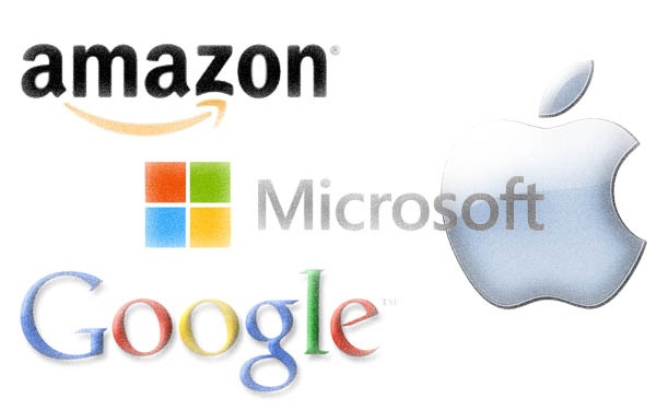 Próxima aquisição da Apple, Google, Microsoft e Amazon logo do Google, Amazon, Apple e Microsoft
