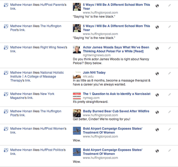 screen shot das atividades realizadas no facebook