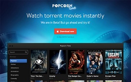 Imagem mostra página principal do popcorn time