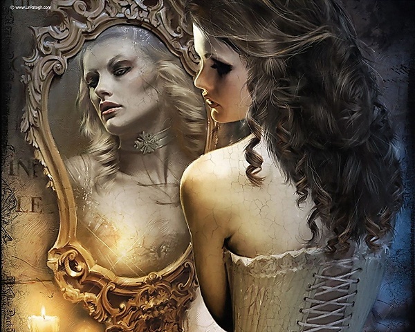 Percepção X Realidade Mulher bonita sendo refletida feia no espelho